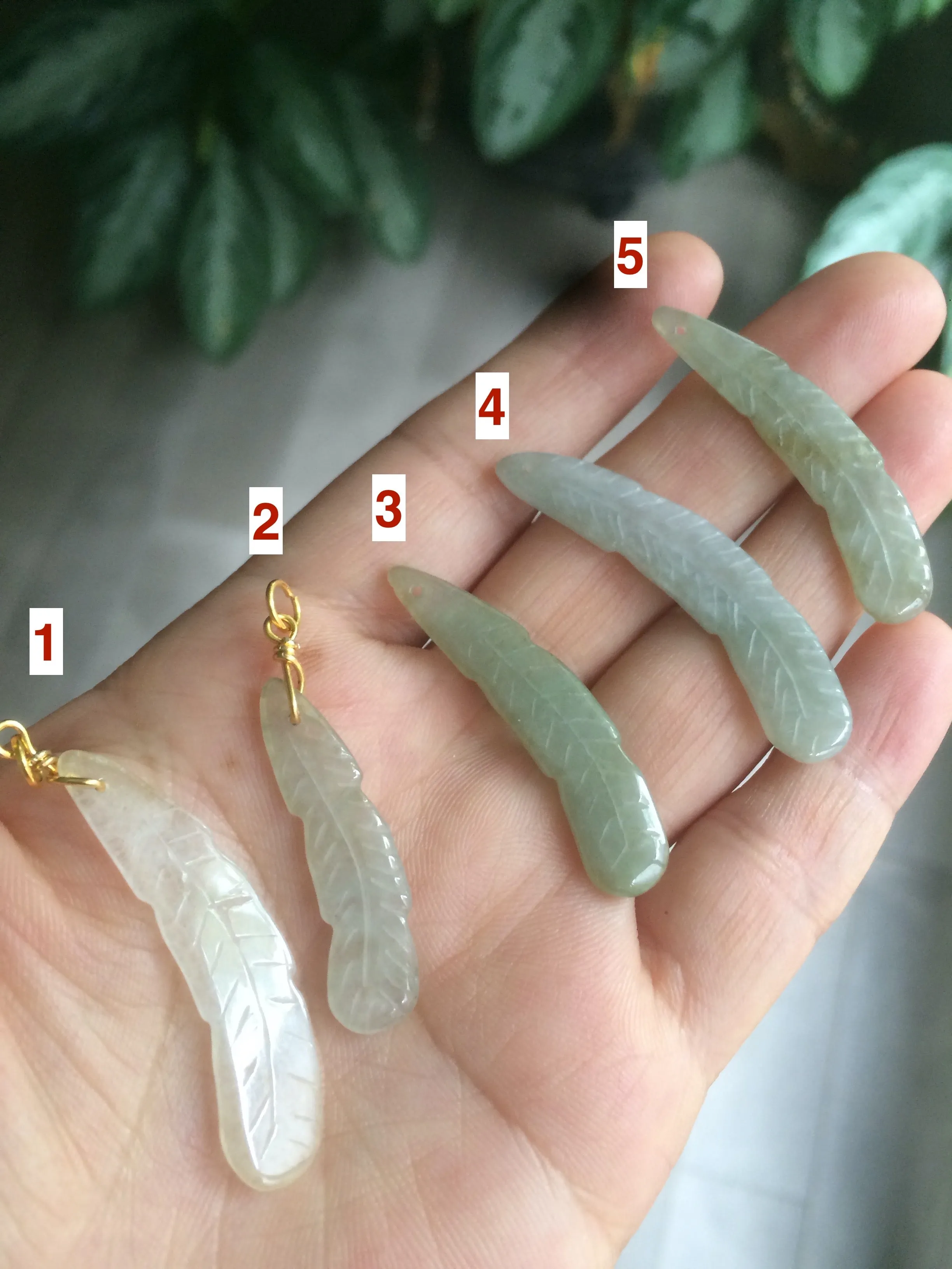 100% Natural type A light green/white jadeite Jade feather pendant AB Add on item, not sale individually.