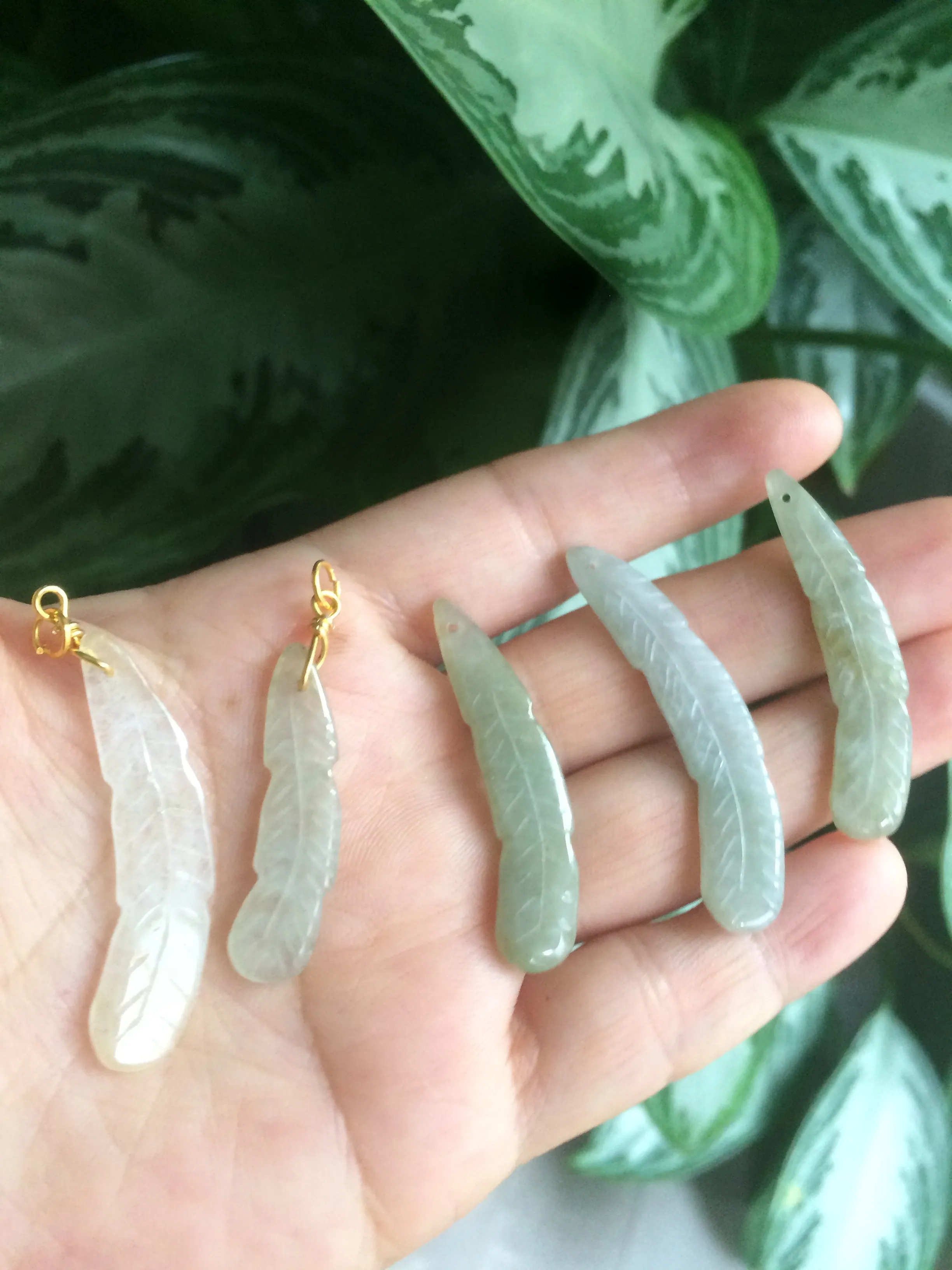 100% Natural type A light green/white jadeite Jade feather pendant AB Add on item, not sale individually.