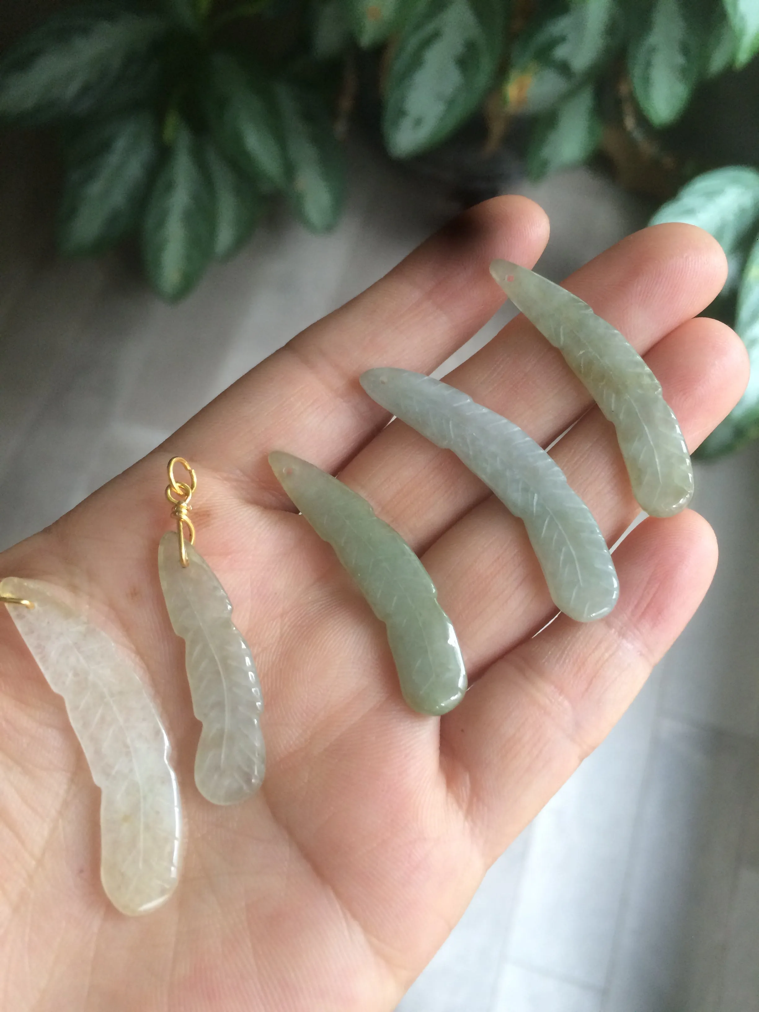 100% Natural type A light green/white jadeite Jade feather pendant AB Add on item, not sale individually.