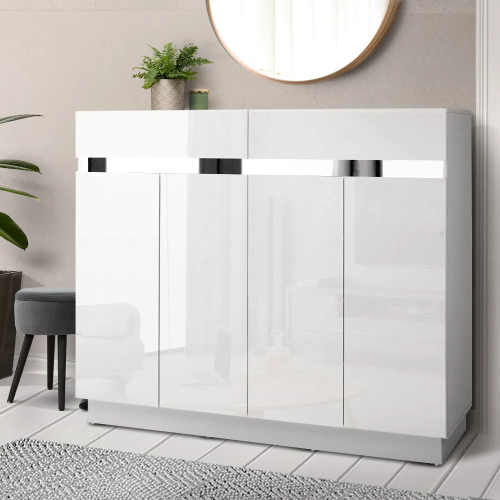 120cm High Gloss  Cabinet Shoe Storage Rack Cupboard White Drawers