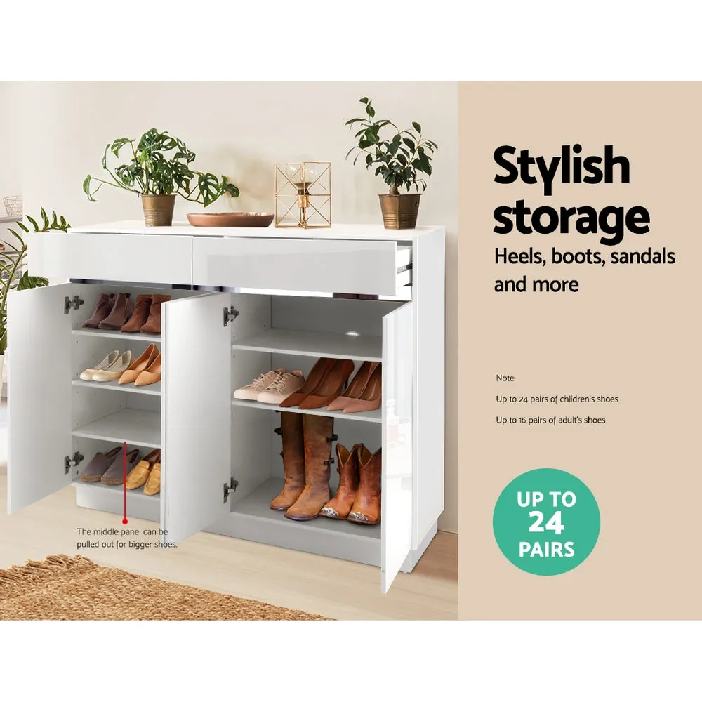 120cm High Gloss  Cabinet Shoe Storage Rack Cupboard White Drawers