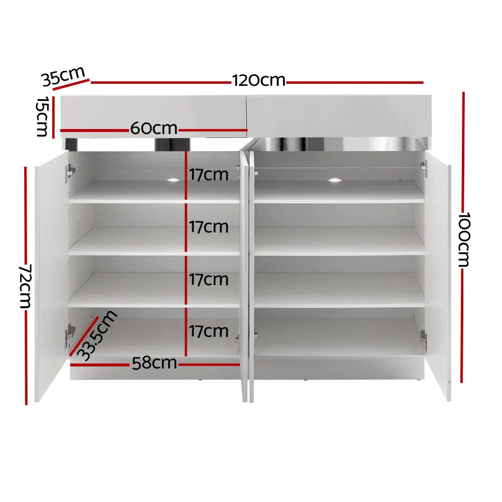 120cm High Gloss  Cabinet Shoe Storage Rack Cupboard White Drawers