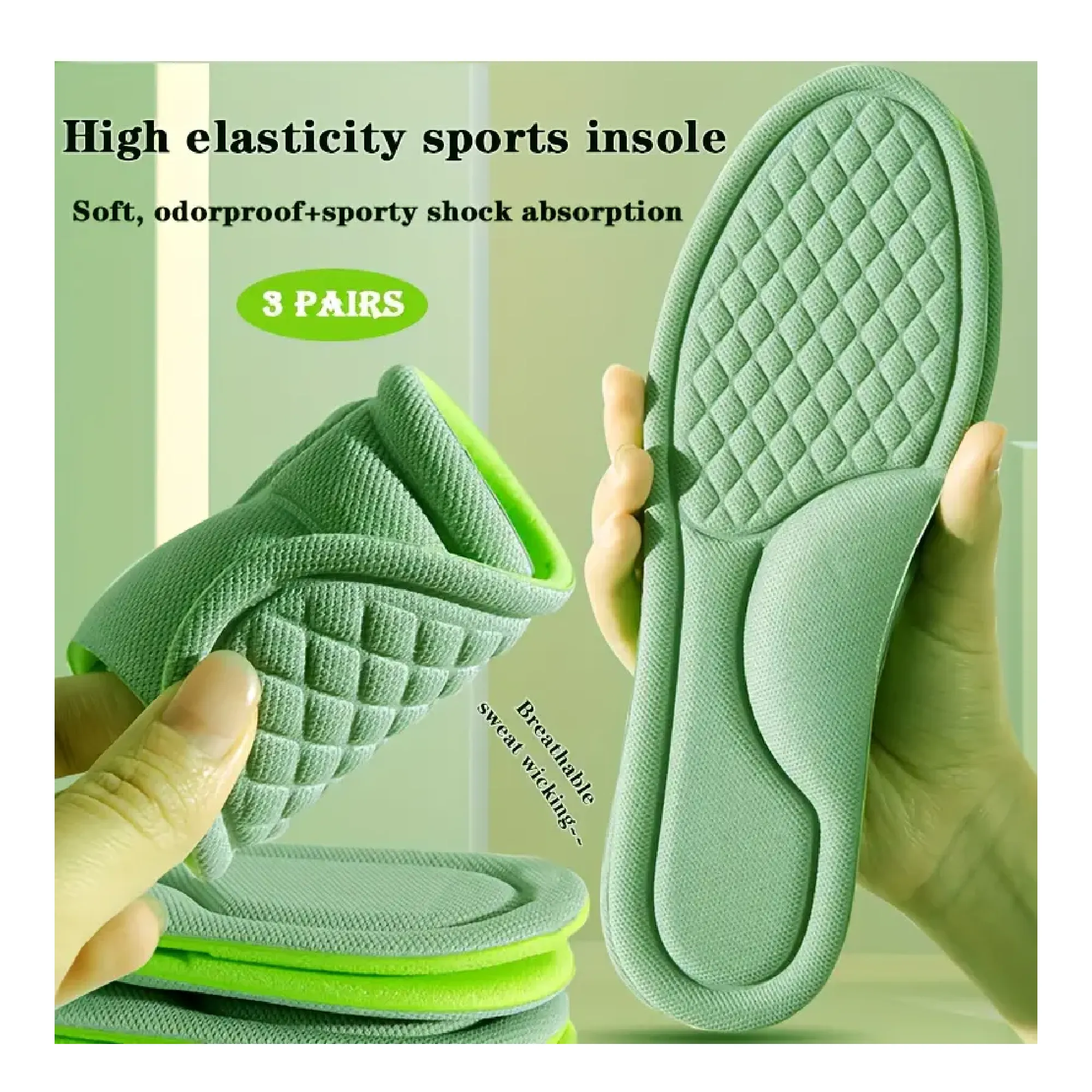 3pairs Free To Cut Sports & Fitness Insole, Anti-skid Comfortable Insole For Foot Fatigue Relief, Sweat Absorbing Insole, Breathable Odor Prevention Soft Sports Insole