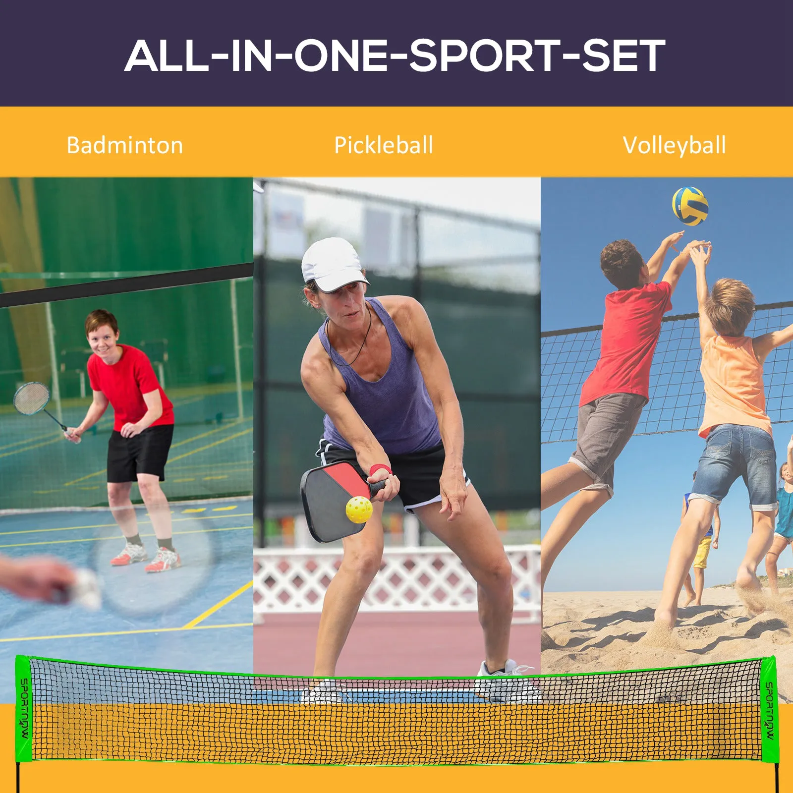 Badminton Net Set, Height Adjustable Net for Pickleball Volleyball