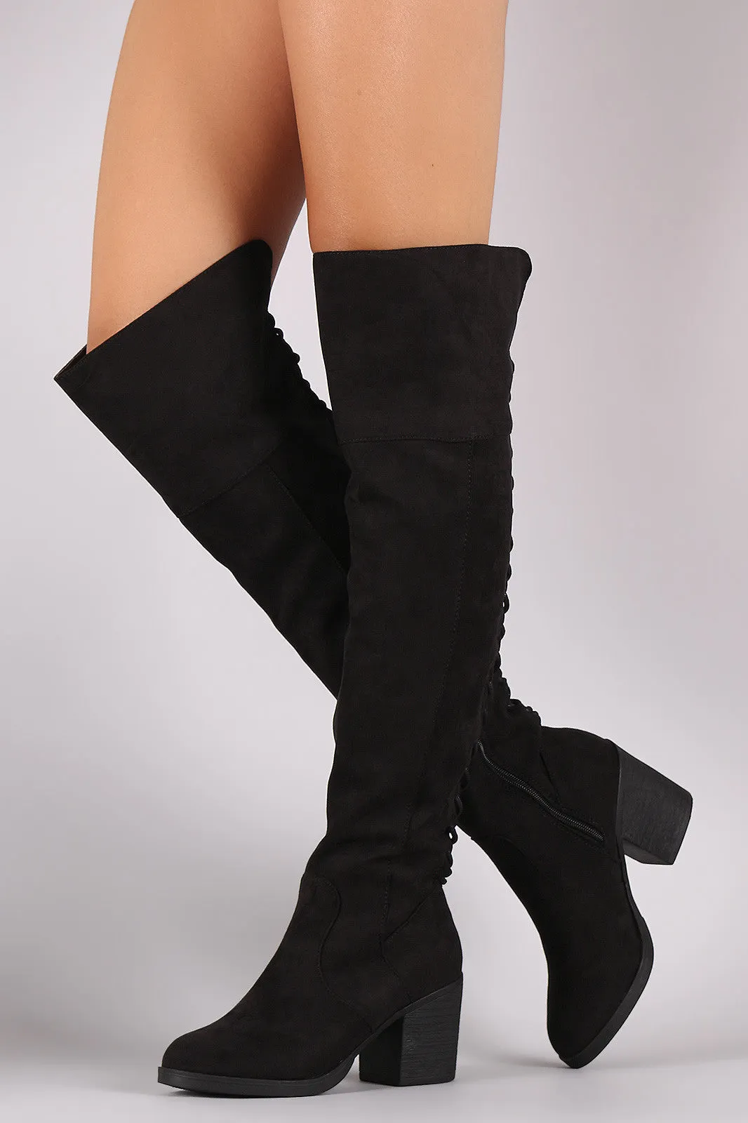 Bamboo Suede Back Lace Up OTK Boots