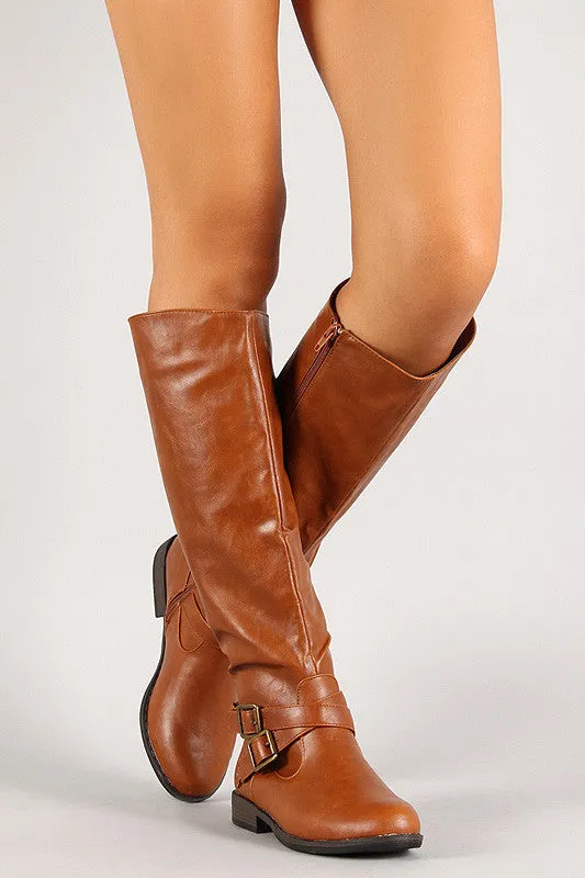 Criss Cross Double Buckle Riding Knee High Boot