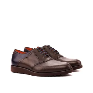 DapperFam Fabrizio in Dark Brown / Navy Men's Italian Leather & Italian Pebble Grain Leather Saddle