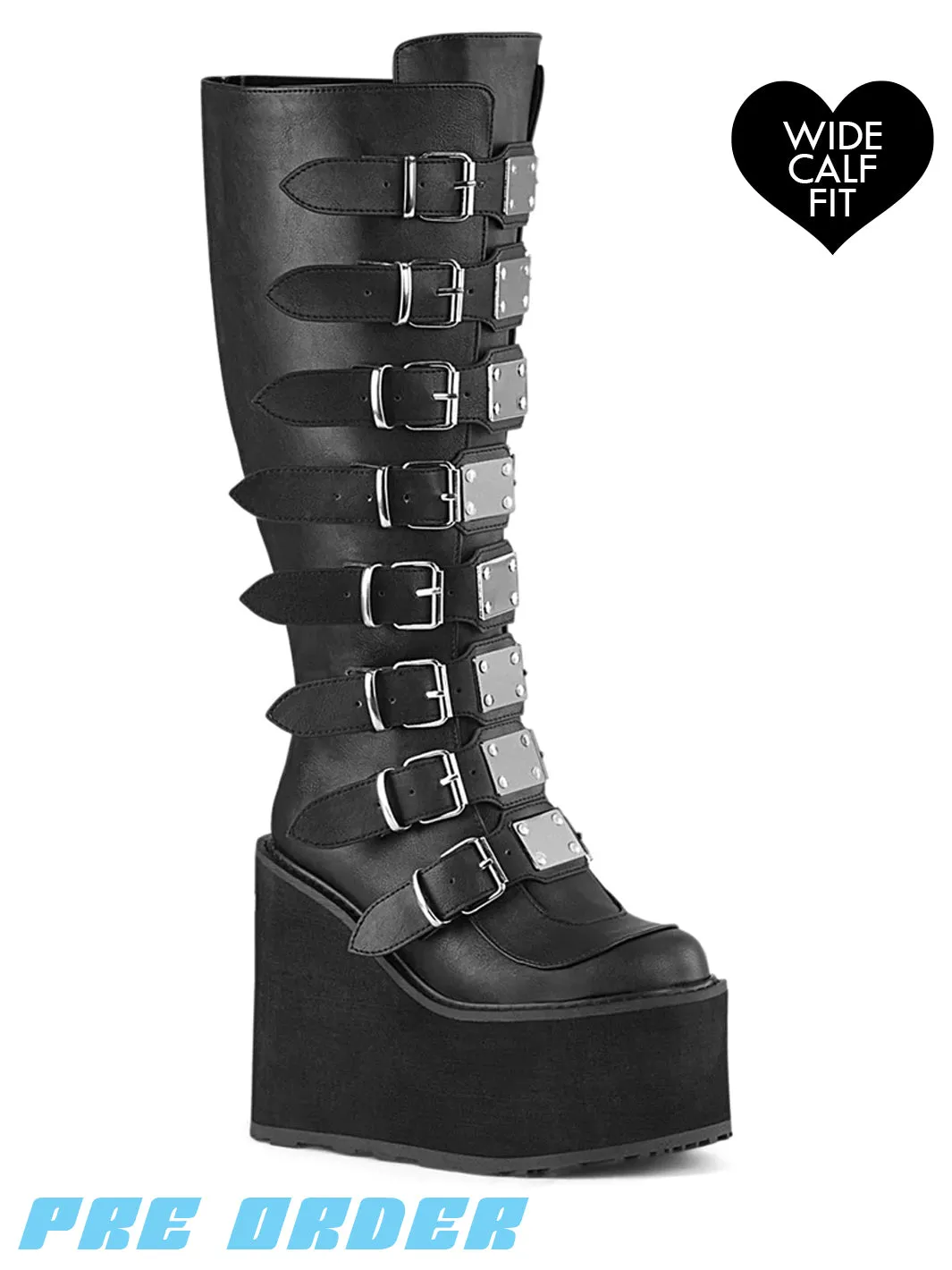 DEMONIA SWING-815WC - BLACK VEGAN LEATHER - WIDE CALF ✰ PRE ORDER ✰