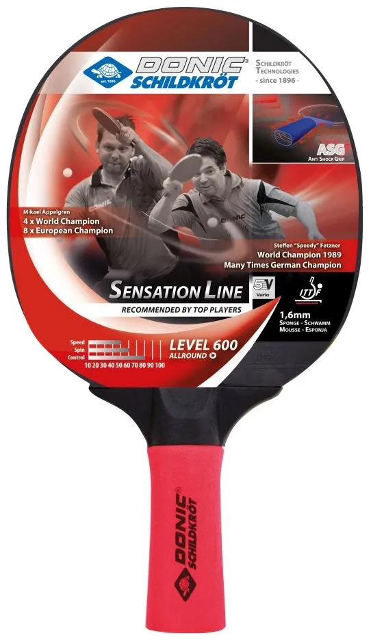 Donic Schildkrot Sensation 600 Table Tennis Paddle Bat Anti Shock Grip Racket