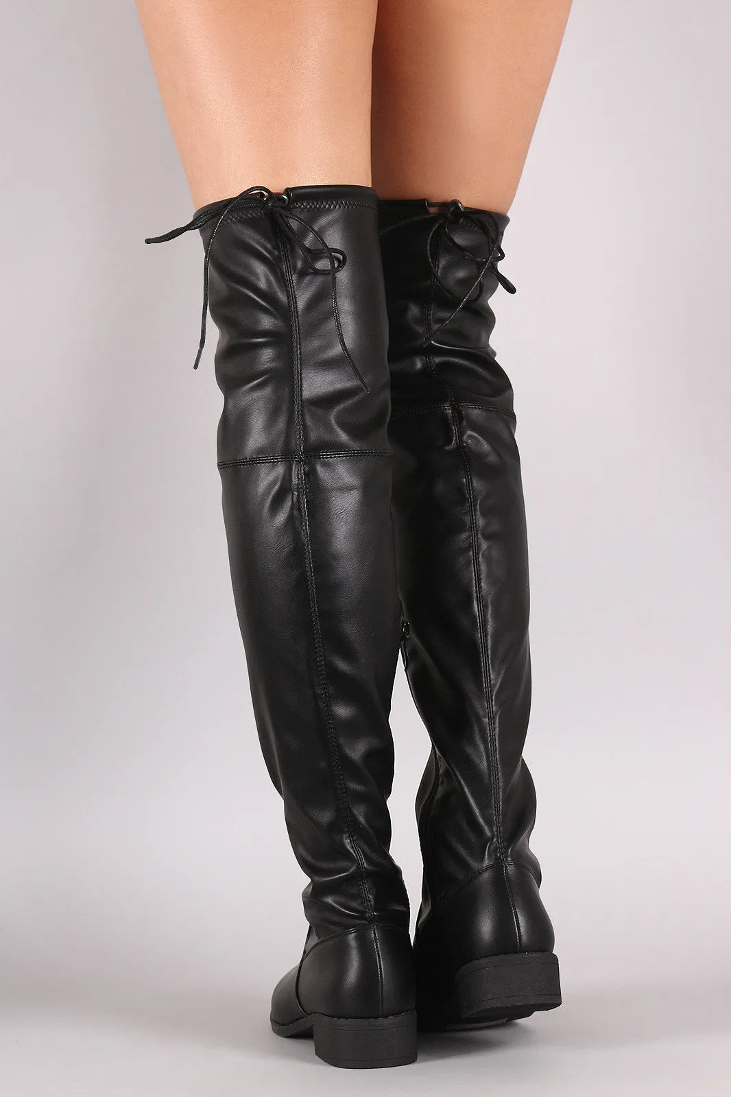 Drawstring Tie Round Toe Over-The-Knee Riding Boots