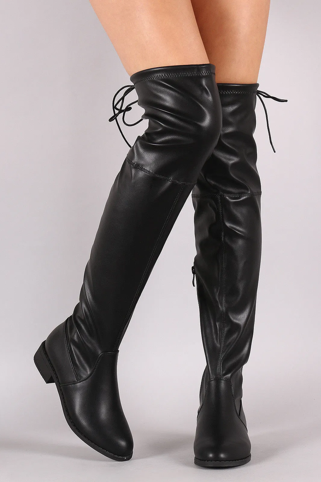 Drawstring Tie Round Toe Over-The-Knee Riding Boots