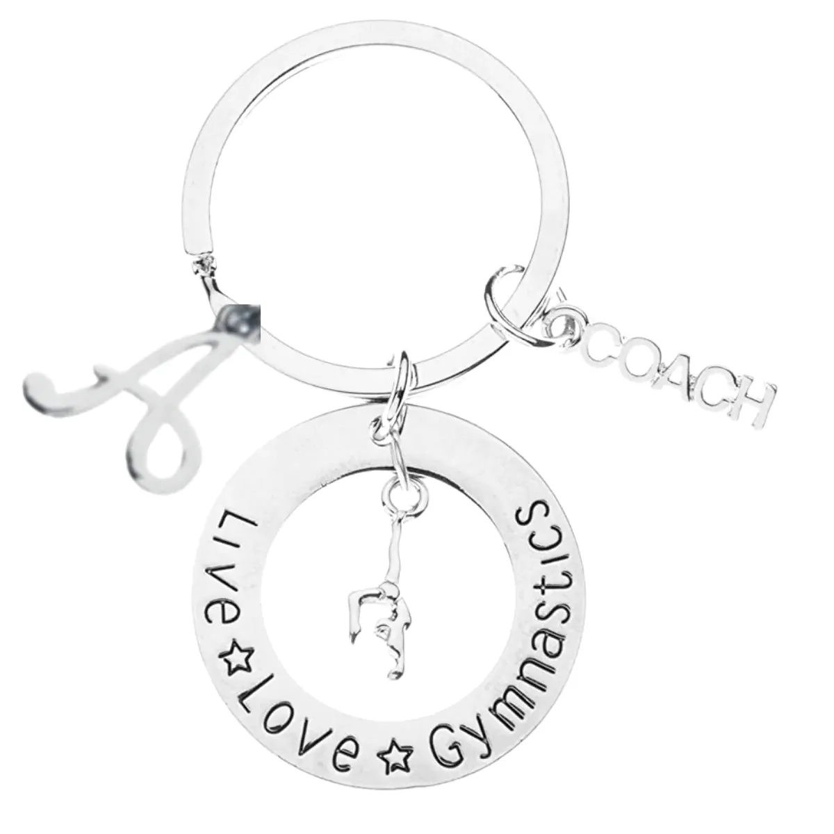 Gymnastics Coach Keychain with a Letter Charm