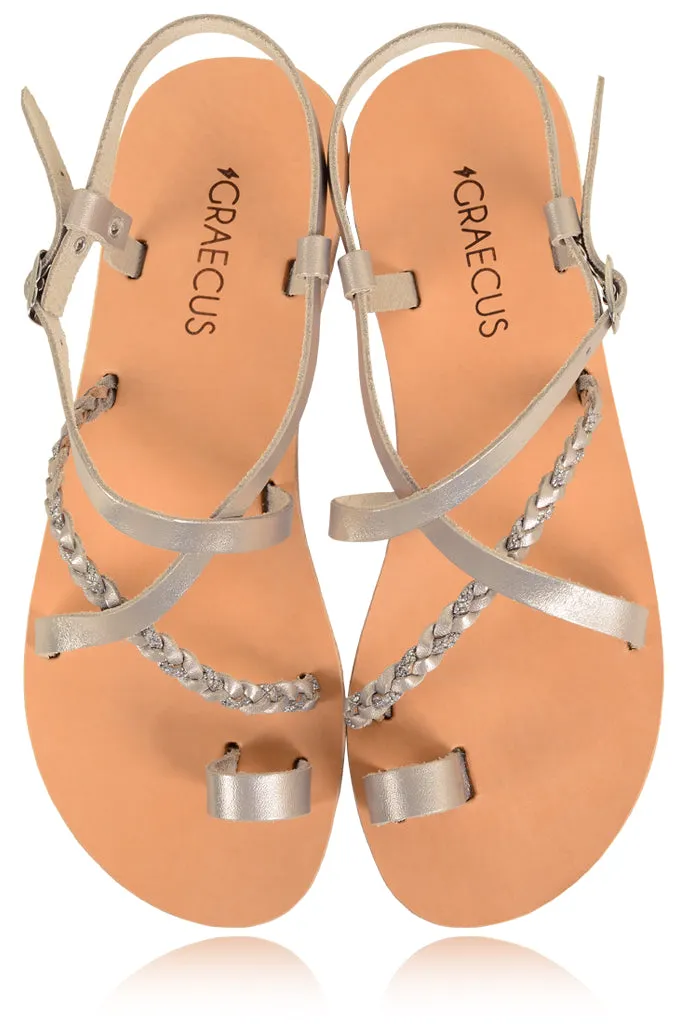 Hebe Platinum Leather Sandals