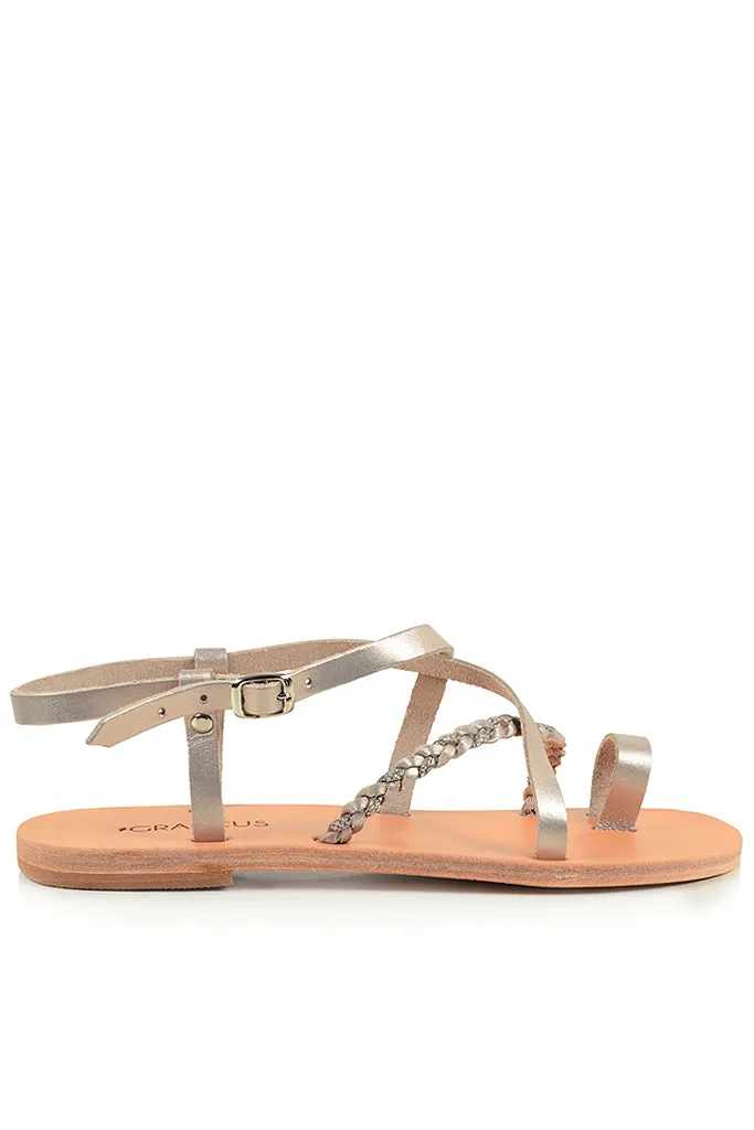 Hebe Platinum Leather Sandals