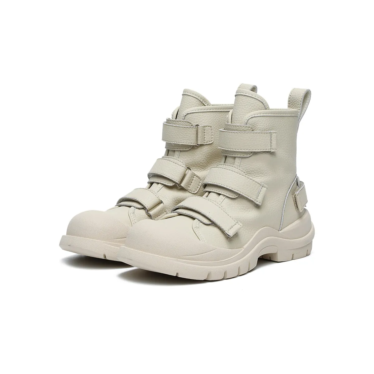 Ivory Platform Martin Boots with Velcro Straps