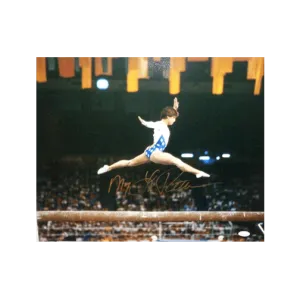 Mary Lou Retton Autographed 8 x 10 Photo USA Olympics Gymnastics Beam Jump (JSA)