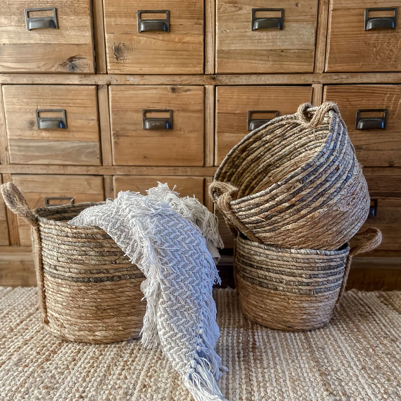 Neutral Jute Basket with Handles (3 sizes)