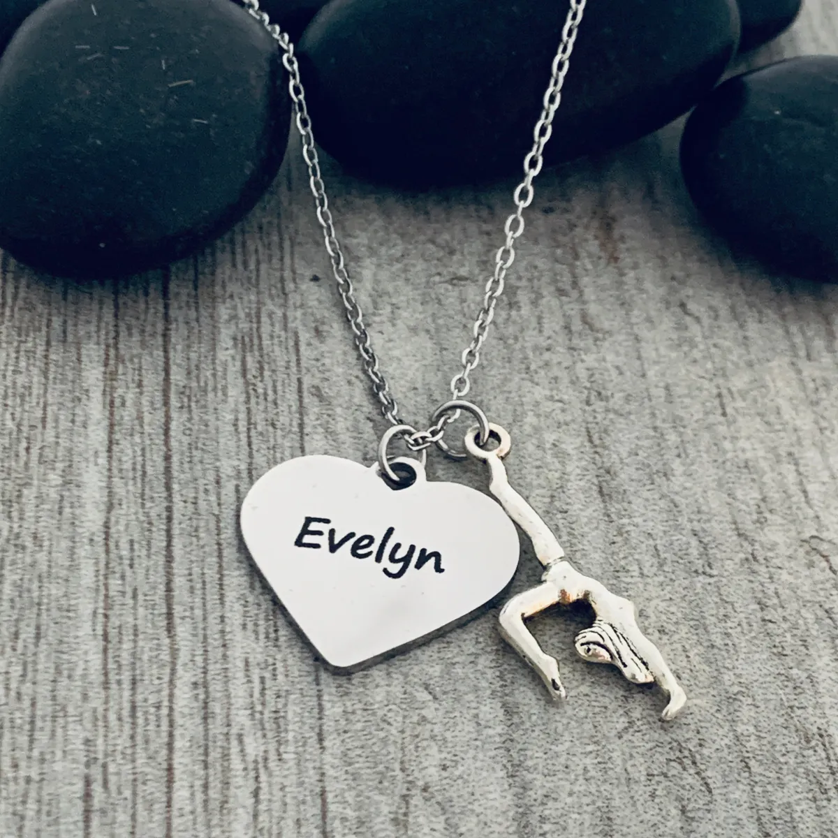 Personalized Engraved Gymnastics Heart Necklace