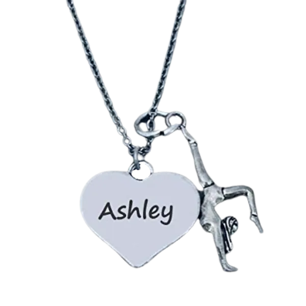 Personalized Engraved Gymnastics Heart Necklace