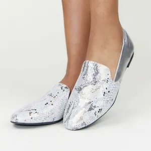 Preslie Loafer in Silver Snake Leather