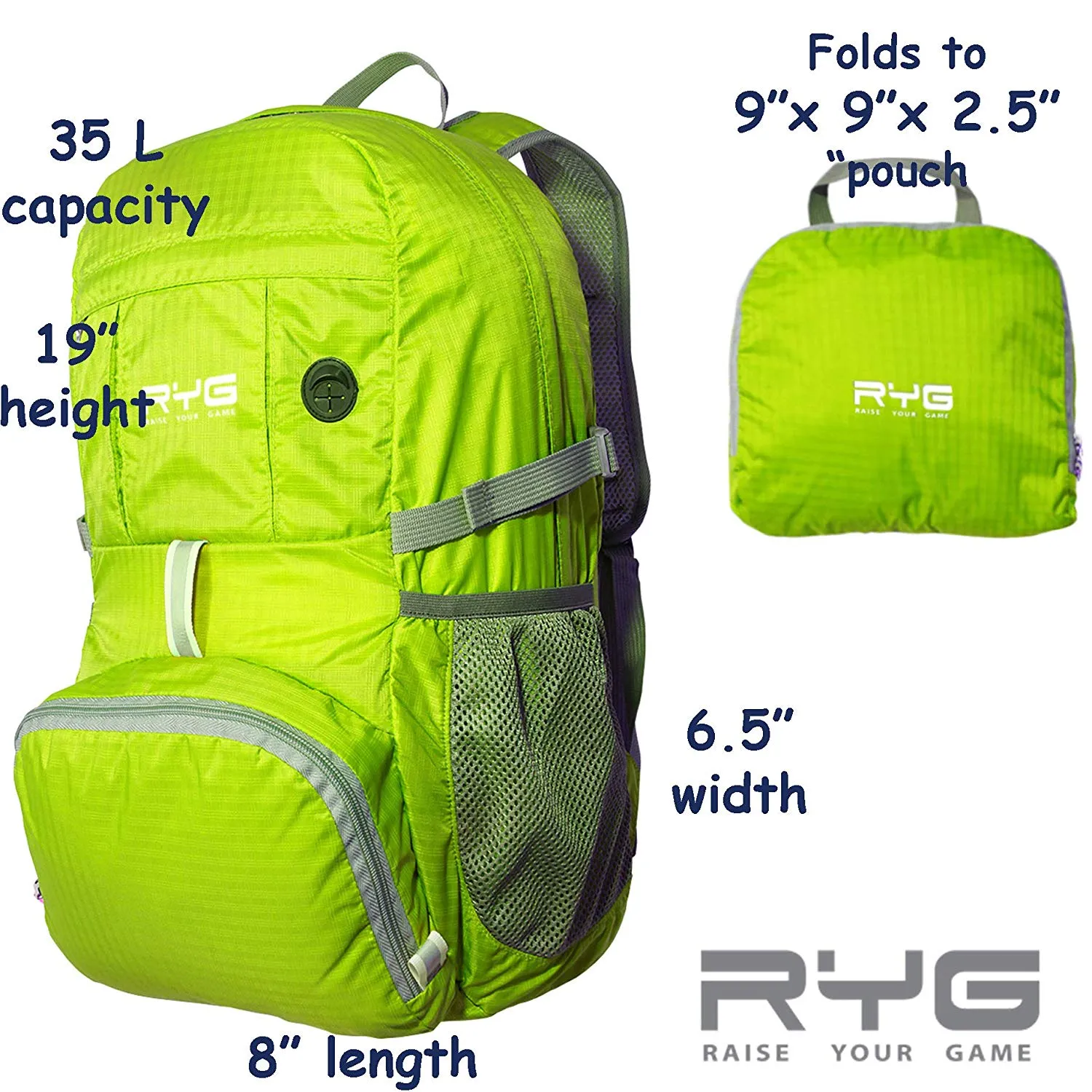 Raise your Game Travel Backpack and Portable Hammock Set (Neon Green)