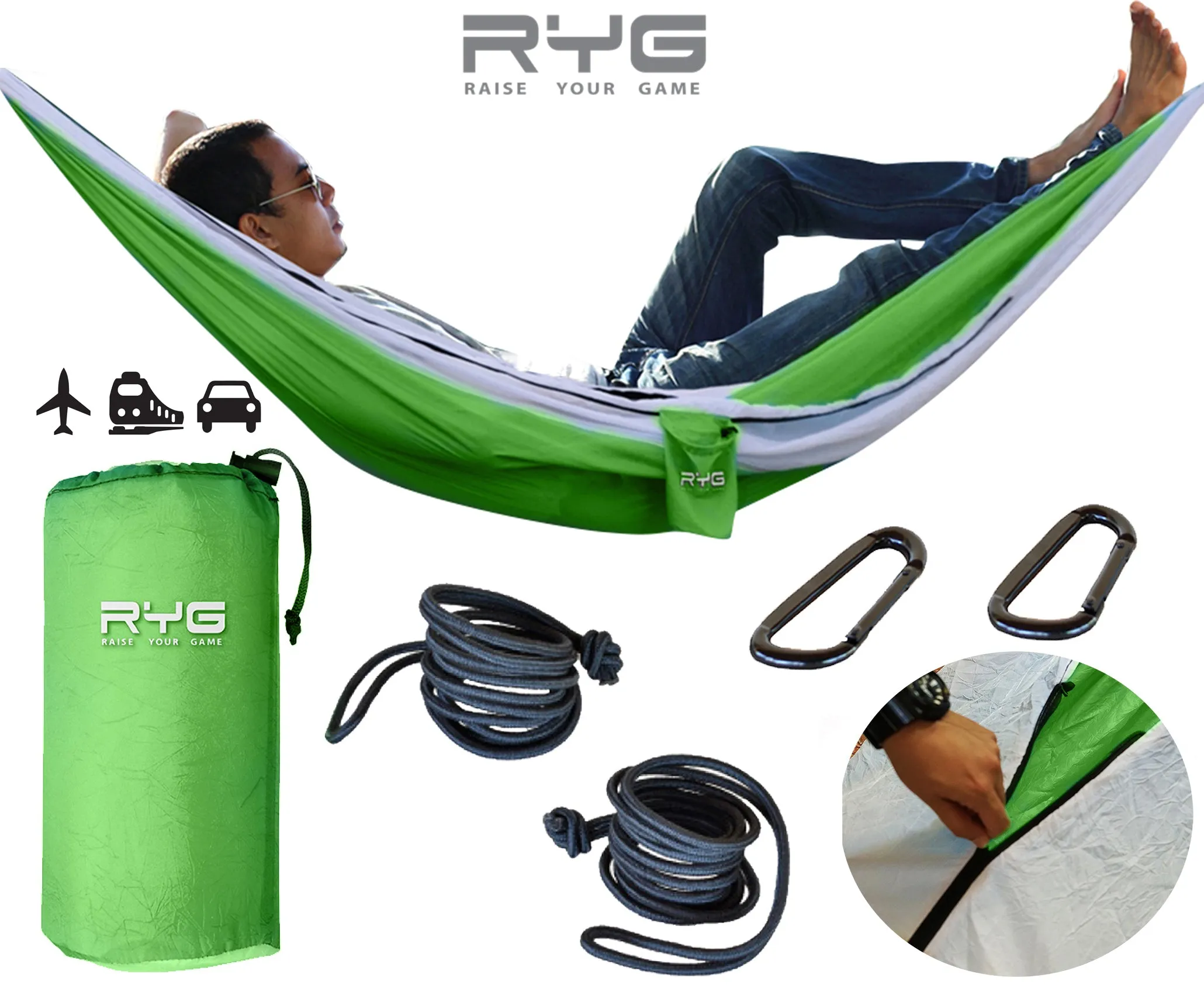 Raise your Game Travel Backpack and Portable Hammock Set (Neon Green)