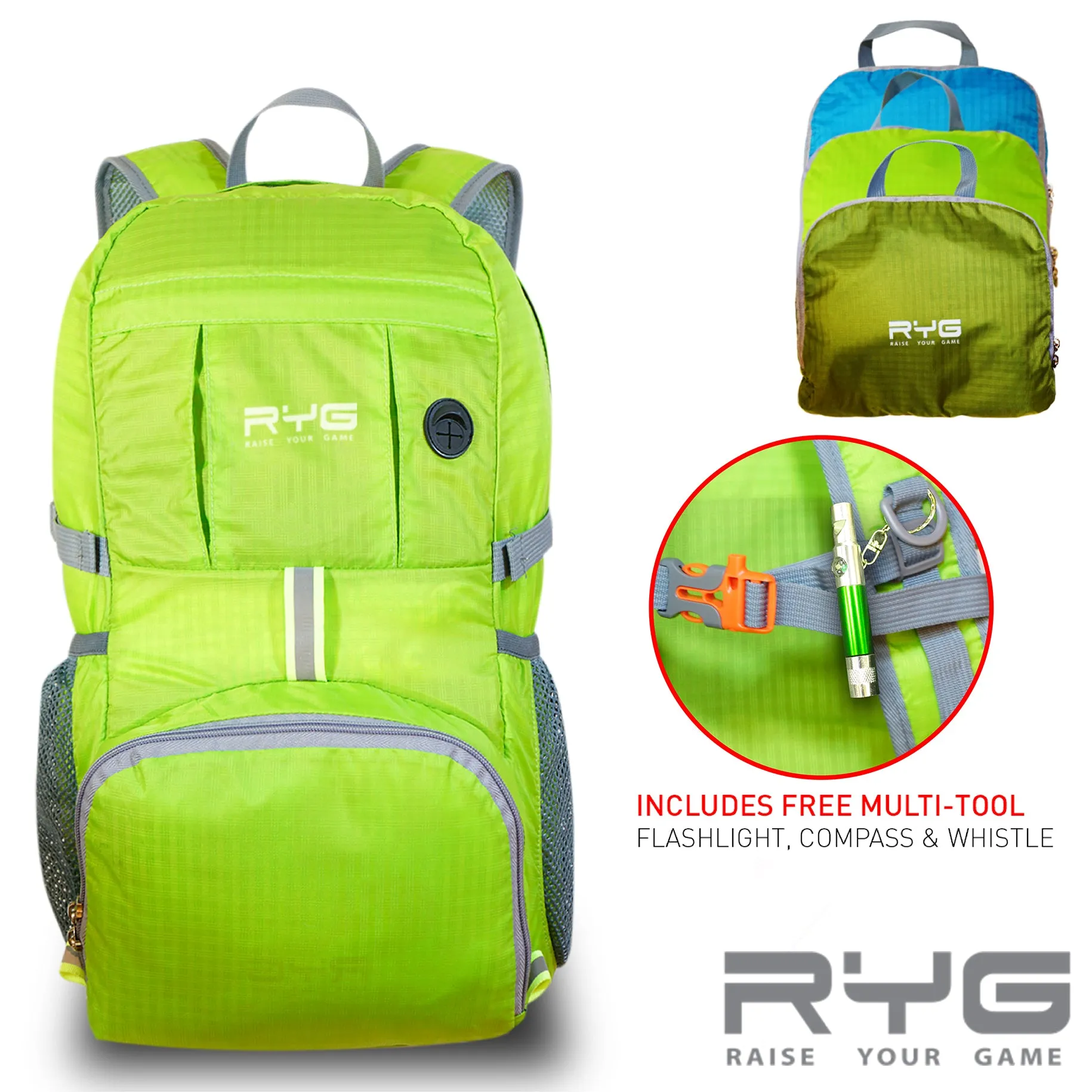 Raise your Game Travel Backpack and Portable Hammock Set (Neon Green)