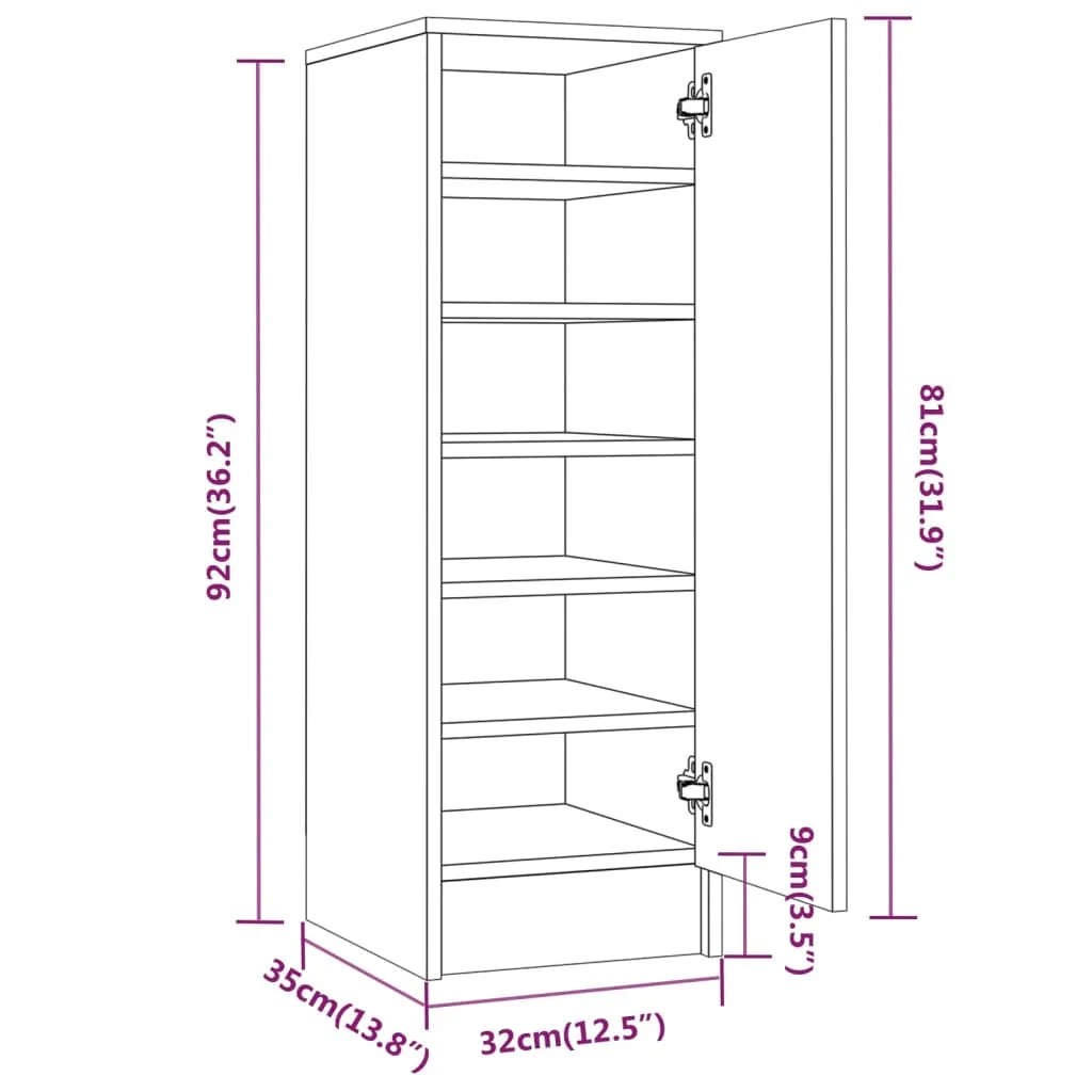 Shoe Cabinet Smoked Oak 32x35x92 cm Engineered Wood