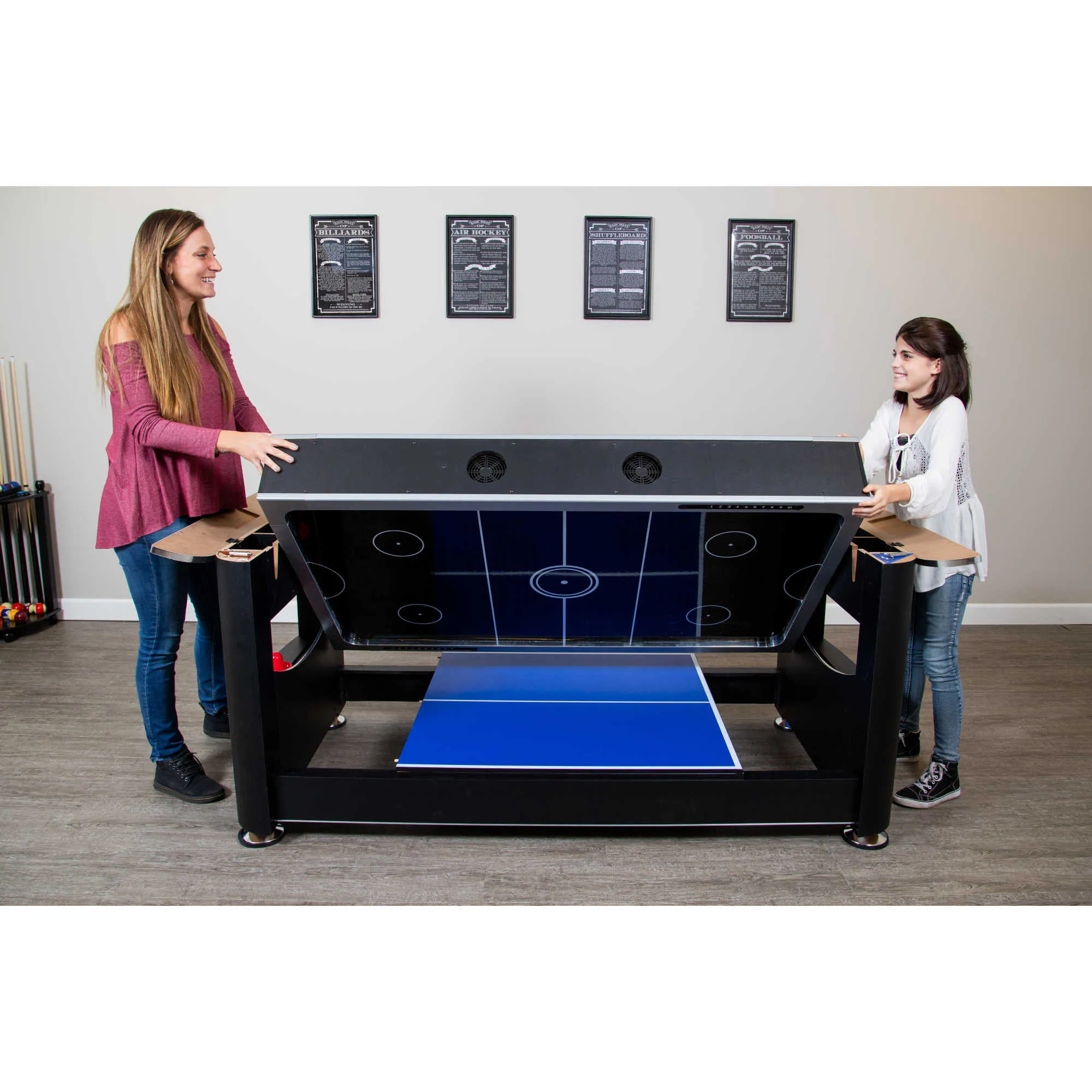 Triple Threat 6-ft Air Hockey 3-in-1 Rotating Multi-Game Table and Cabinet