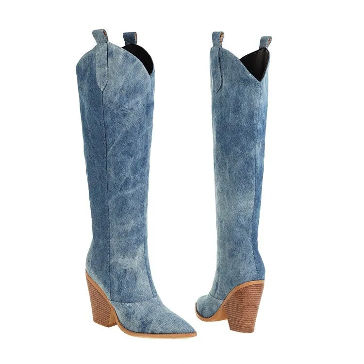 Western Cowboy Denim Knee High Boots