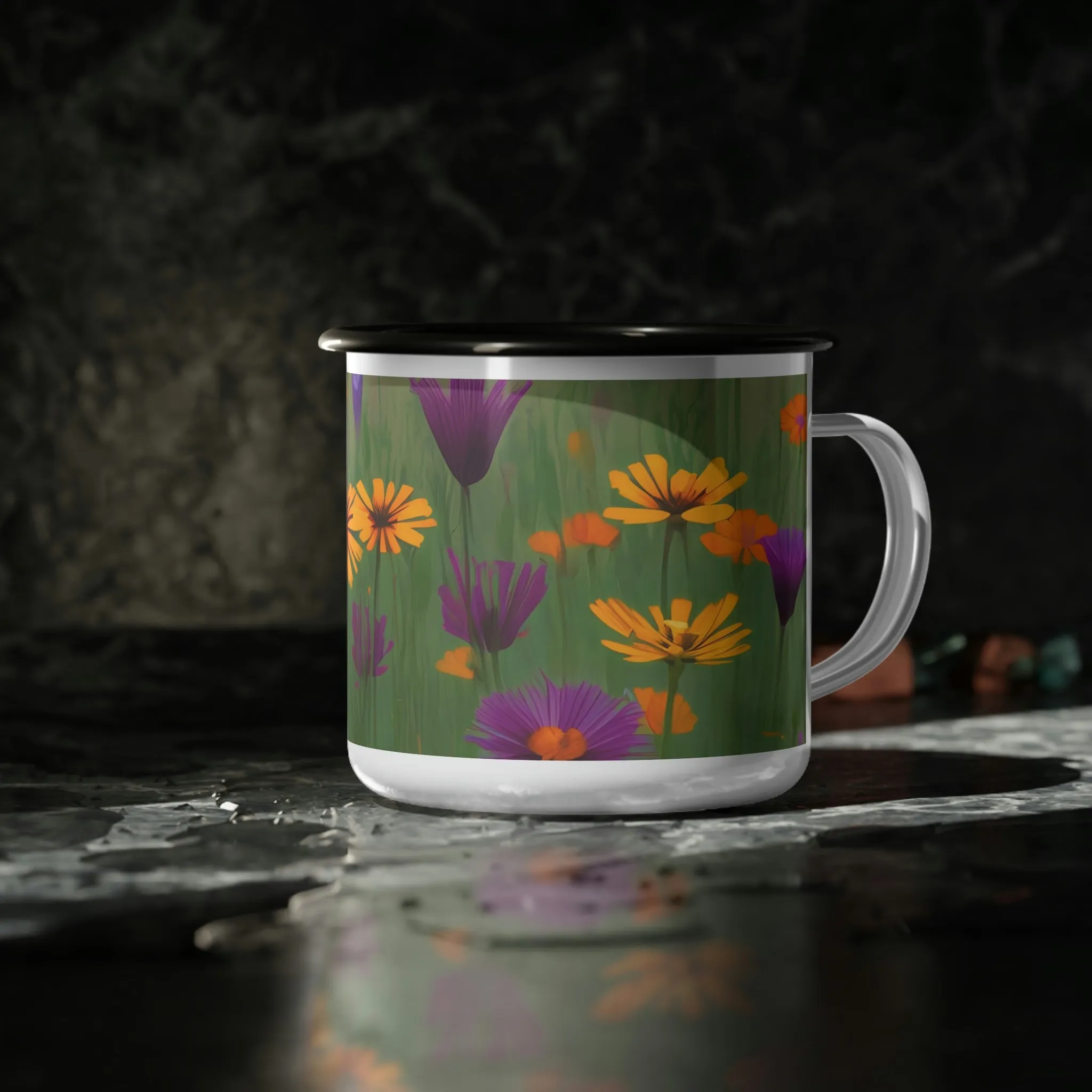 Wildflowers, Enamel Camping Mug for Coffee, Tea, Cocoa, or Cereal - 12oz