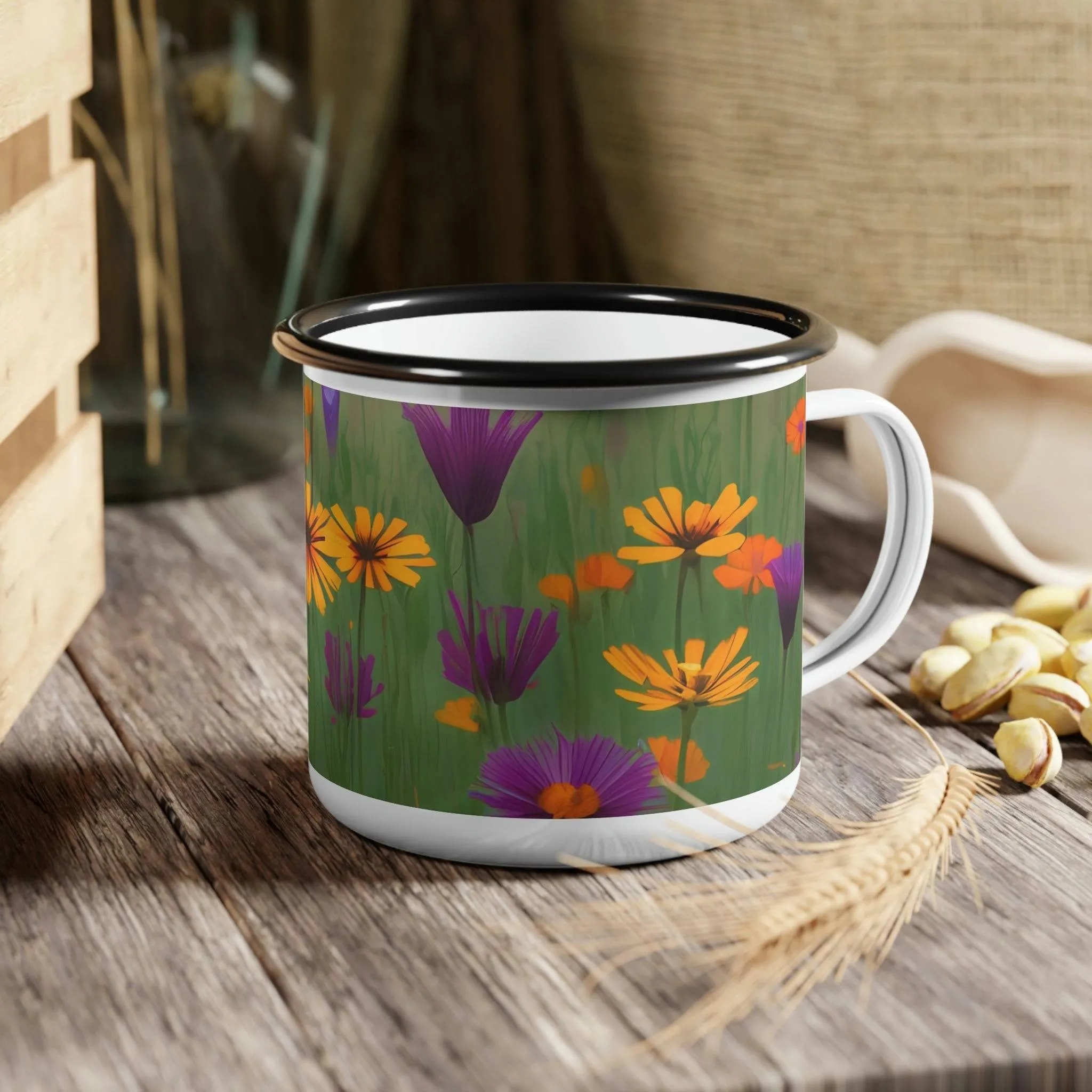 Wildflowers, Enamel Camping Mug for Coffee, Tea, Cocoa, or Cereal - 12oz