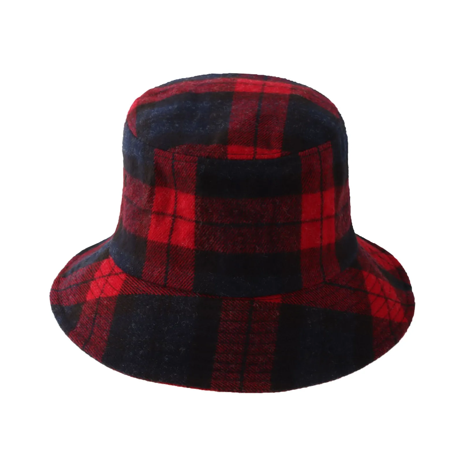 Wool Plaid Tartan Bucket Fedora Hat Winter Check Cap KRB1292