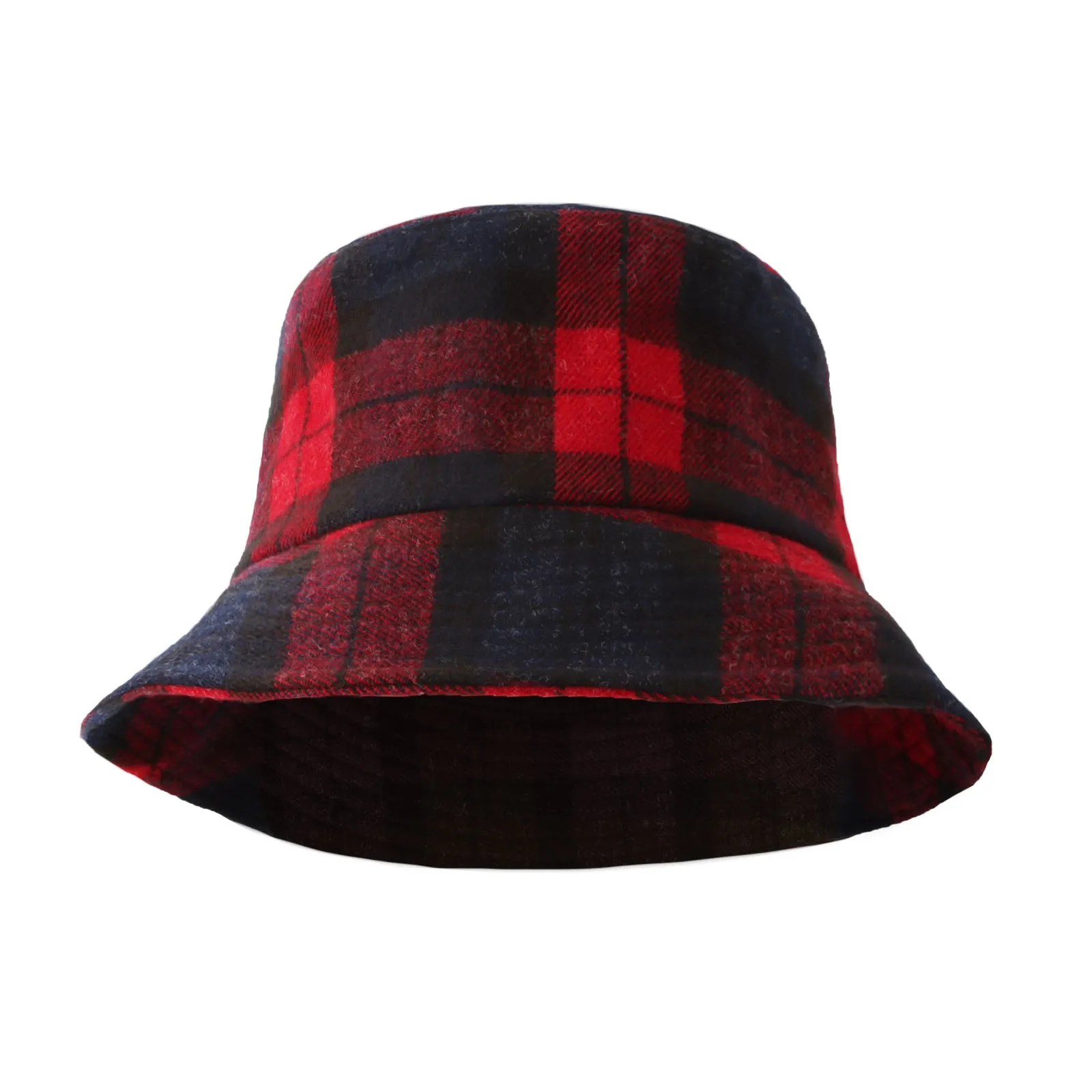 Wool Plaid Tartan Bucket Fedora Hat Winter Check Cap KRB1292